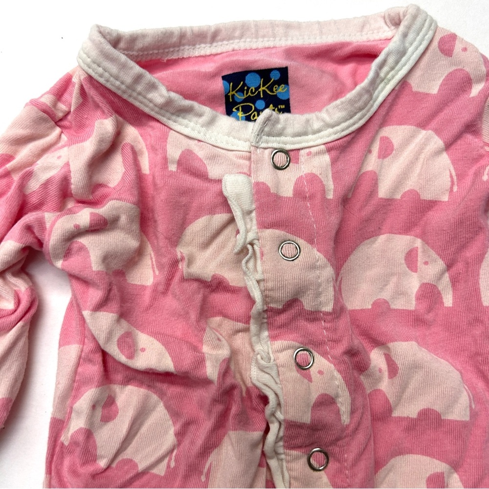 5/$25 Kickee Pants Pink Elephant Print Bamboo Sleeper Footie One Piece Ruffle - Picture 2 of 5